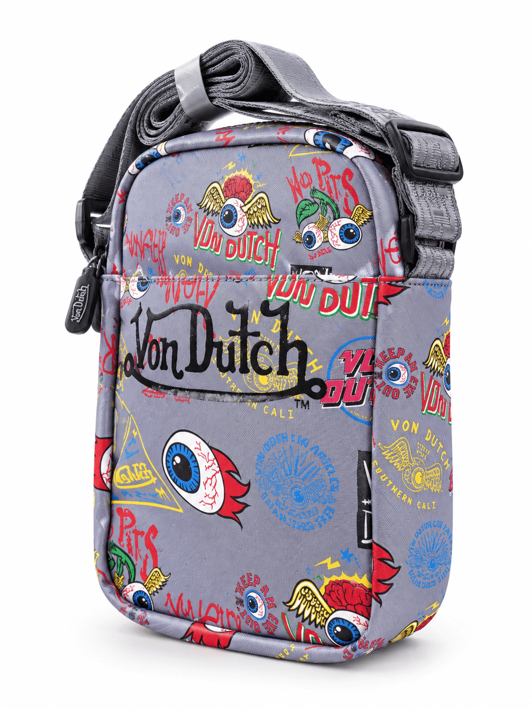 Bolso cruzado Von Dutch gris estampado