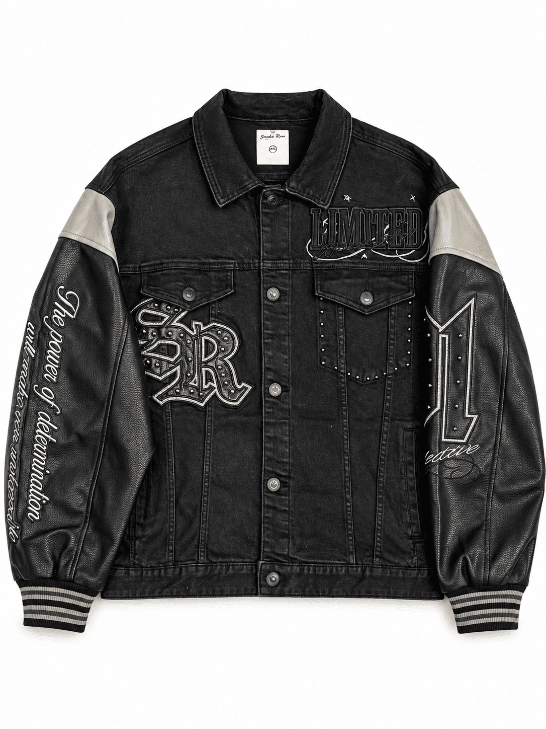 Chaqueta denim y cuero negra