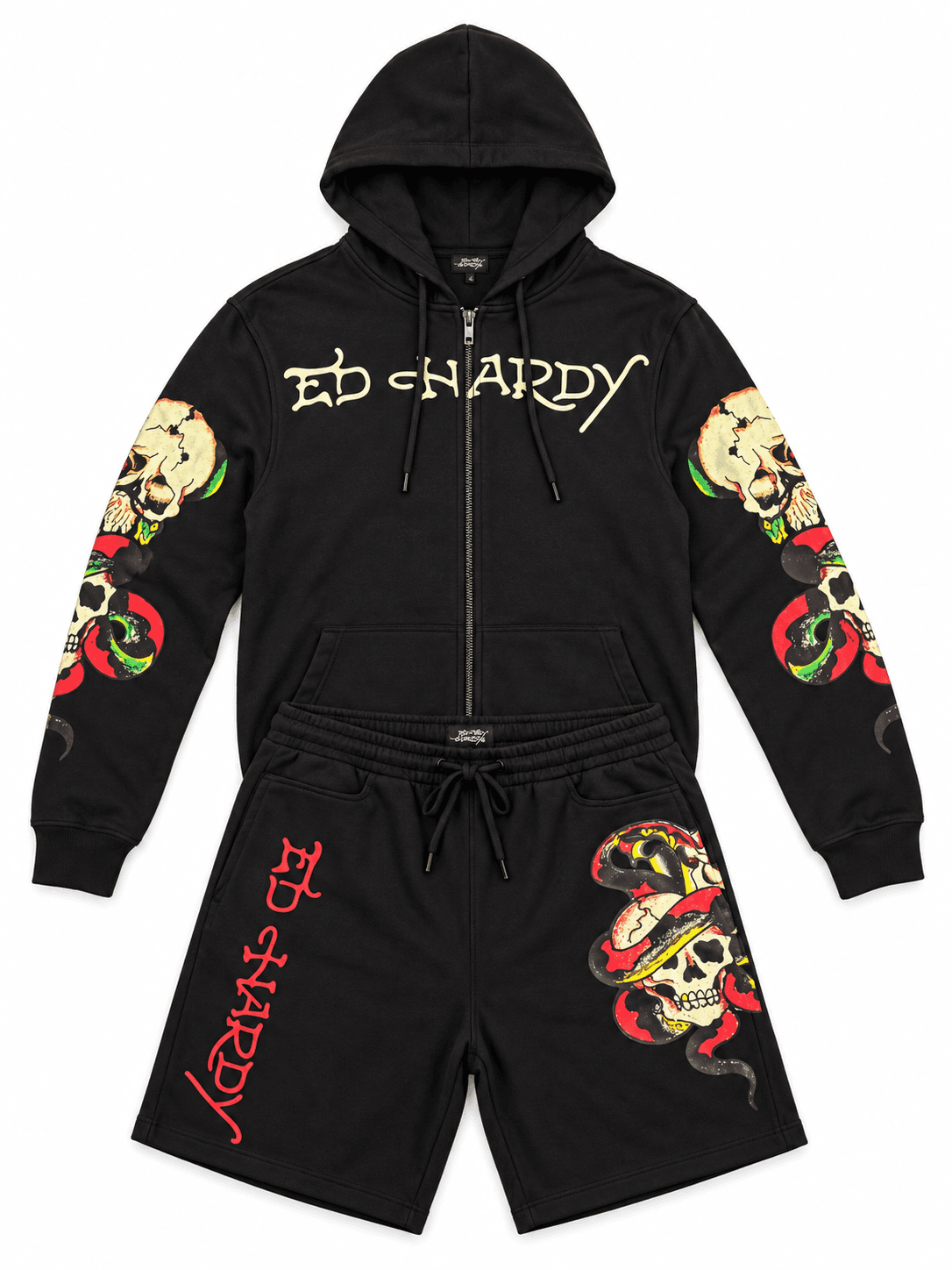 Conjunto hoodie y short Ed Hardy negro