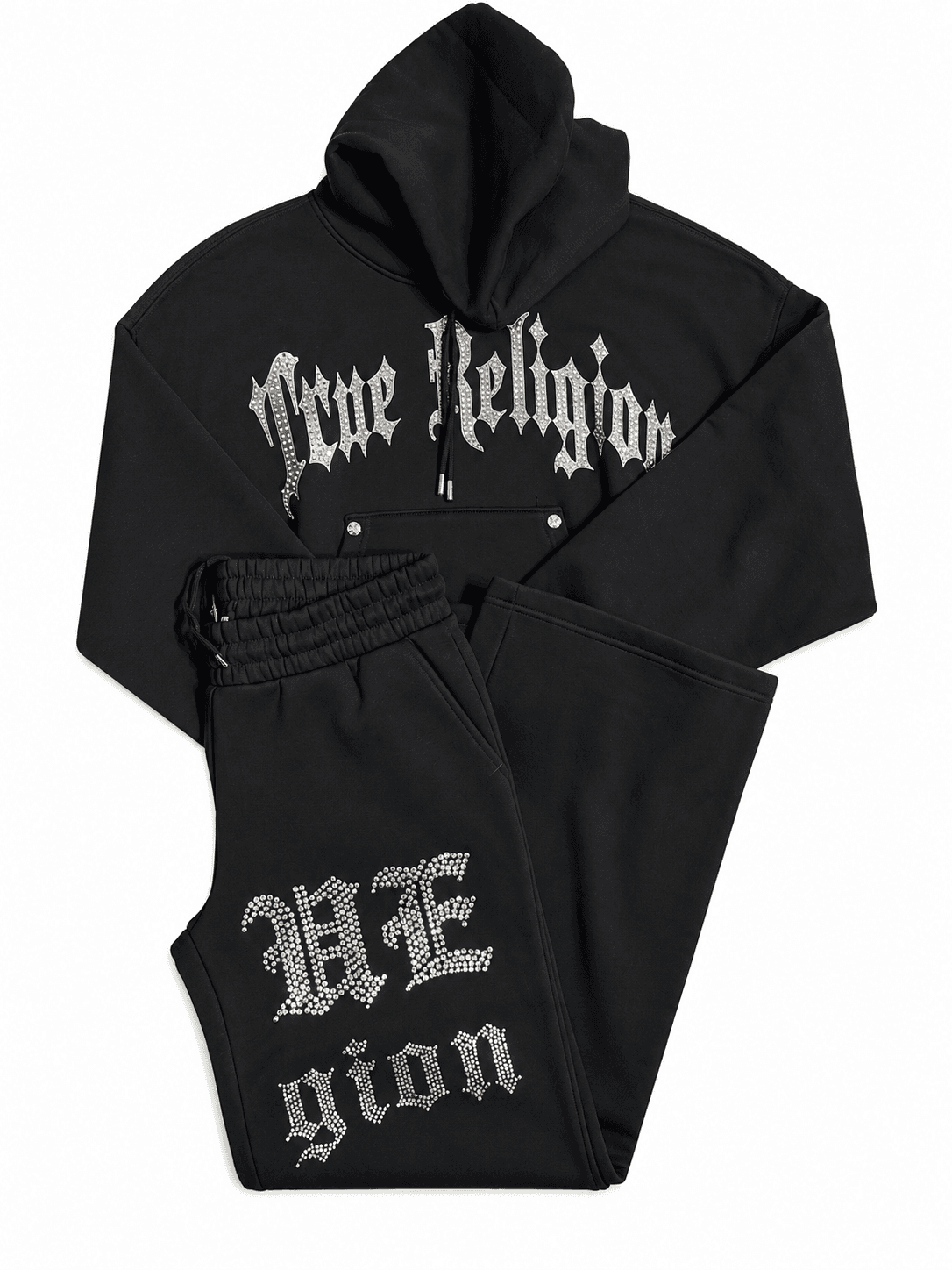 Conjunto sudadera True Religion negro pedrería