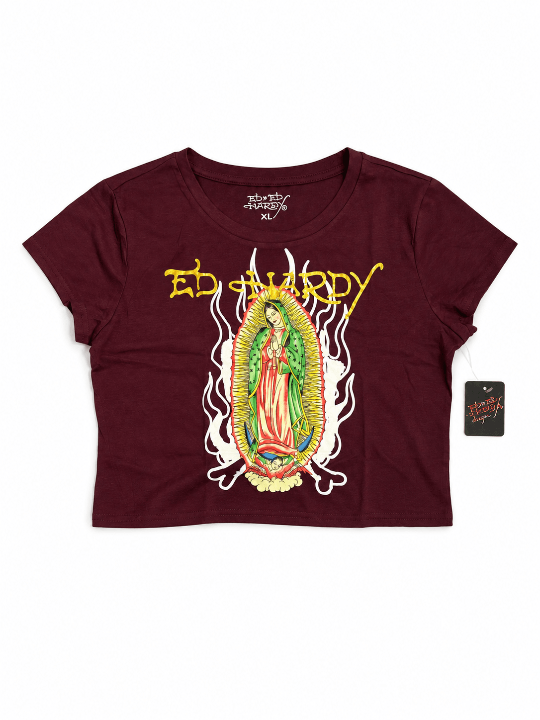 Crop top Ed Hardy vinotinto Virgen de Guadalupe