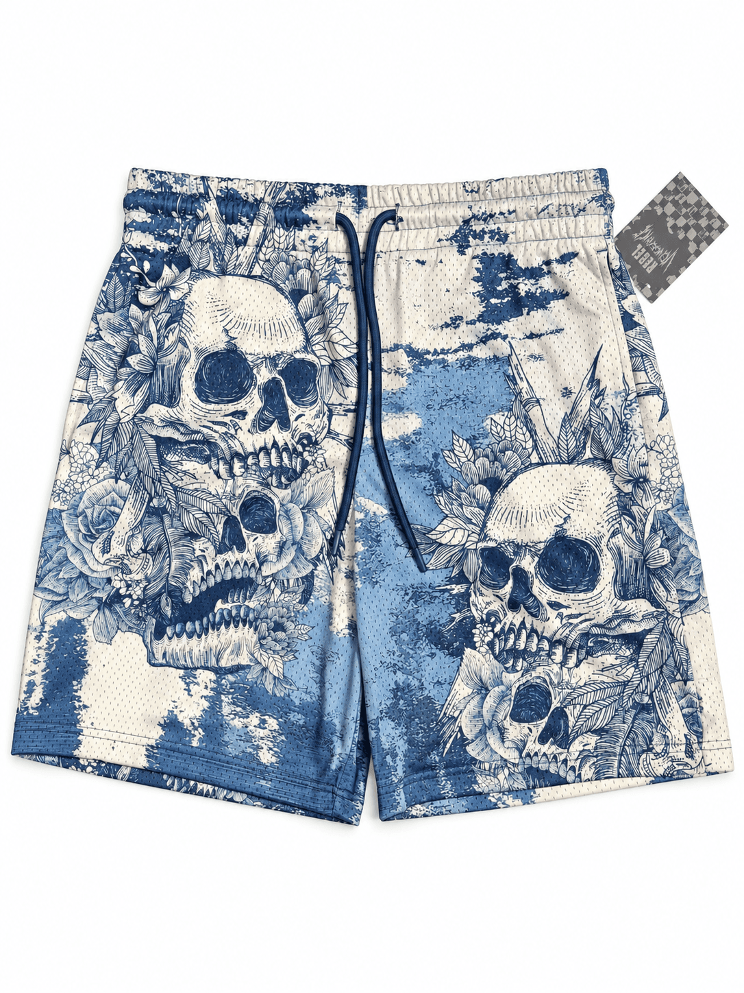 Pantaloneta estampado calaveras azul